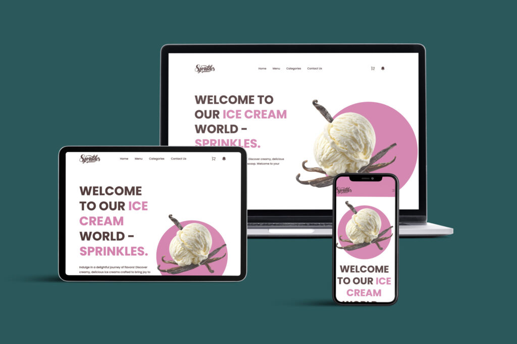 Sprinkles website mockup displayed across desktop, tablet, and phone screens