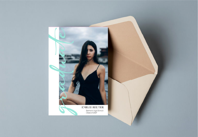 Portrait photo print partially inside an envelope mockup